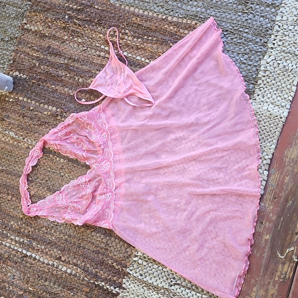 Y2K Victoria's Secret Pink Fairy Lace Silk Sheer  Mini Nightgown Chemise
